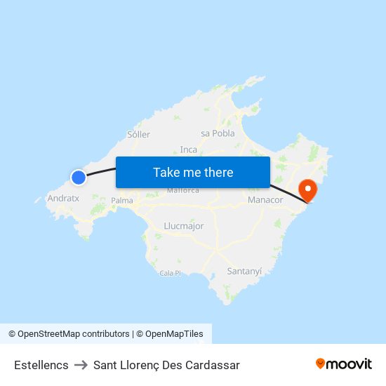 Estellencs to Sant Llorenç Des Cardassar map