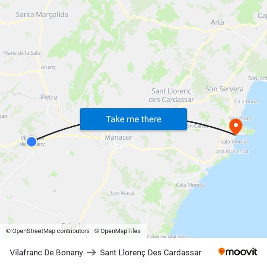 Vilafranc De Bonany to Sant Llorenç Des Cardassar map