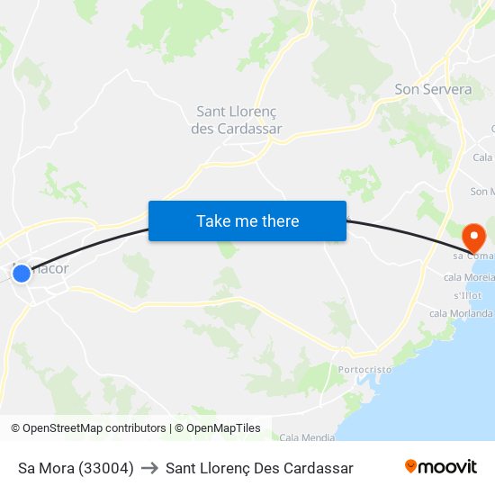 Sa Mora (33004) to Sant Llorenç Des Cardassar map