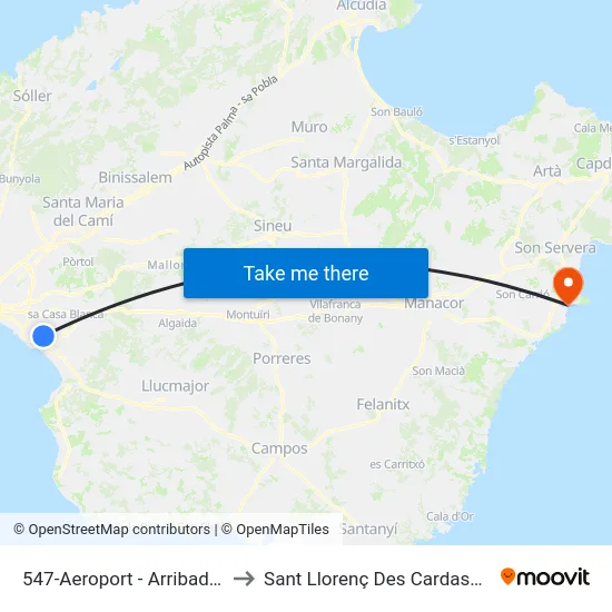 547-Aeroport - Arribades to Sant Llorenç Des Cardassar map