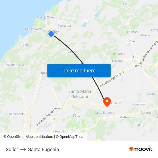 Sóller to Santa Eugènia map