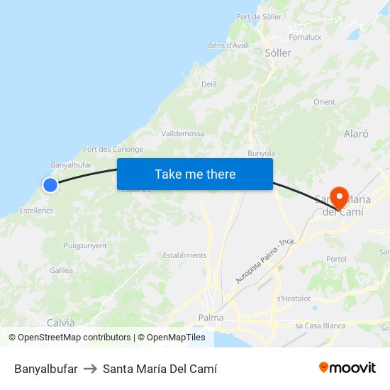 Banyalbufar to Santa María Del Camí map