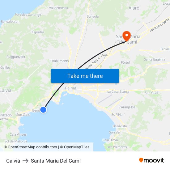 Calvià to Santa María Del Camí map