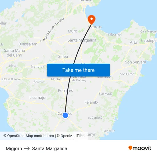 Migjorn to Santa Margalida map
