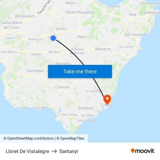 Lloret De Vistalegre to Santanyí map