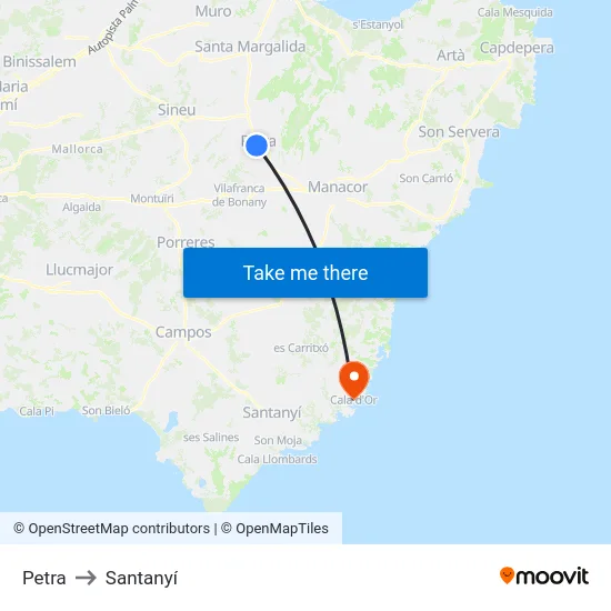 Petra to Santanyí map