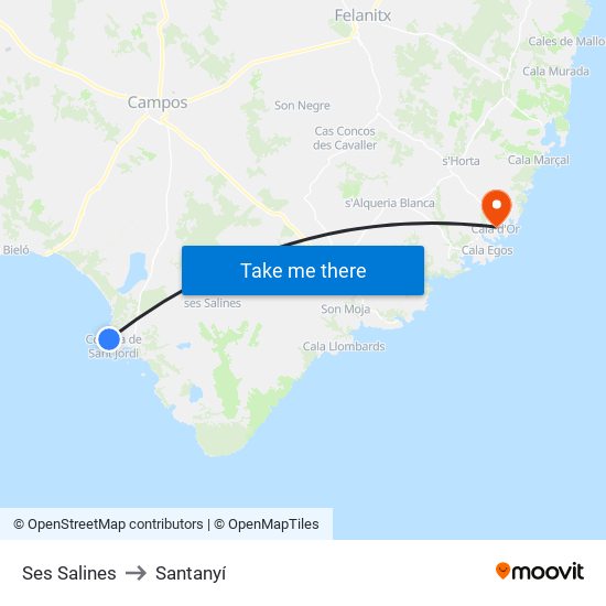 Ses Salines to Santanyí map