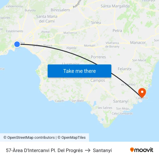 57-Àrea D'Intercanvi Pl. Del Progrés to Santanyí map
