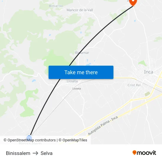Binissalem to Selva map