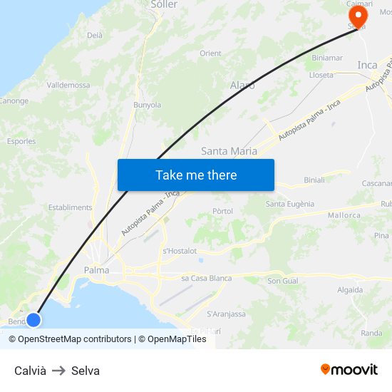 Calvià to Selva map