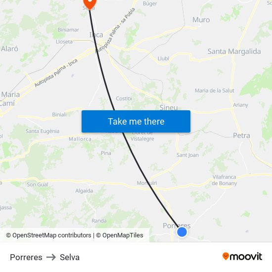 Porreres to Selva map