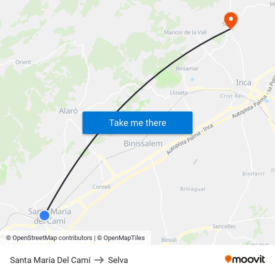 Santa María Del Camí to Selva map