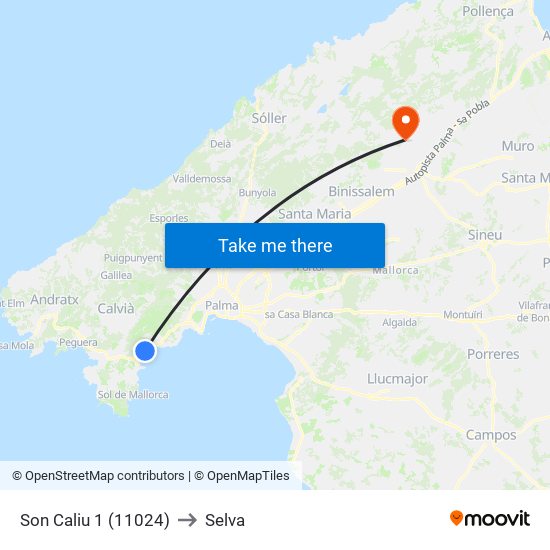Son Caliu 1 (11024) to Selva map
