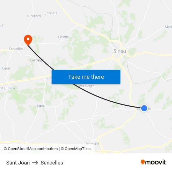 Sant Joan to Sencelles map