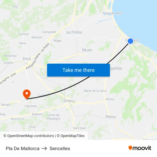 Pla De Mallorca to Sencelles map