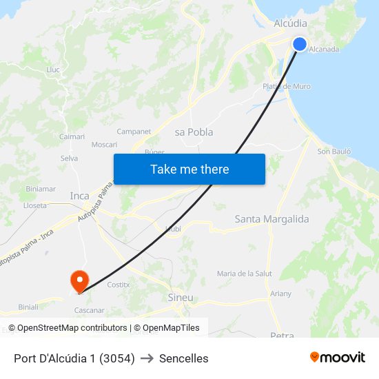 Port D'Alcúdia 1 (3054) to Sencelles map