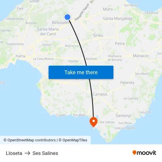 Lloseta to Ses Salines map