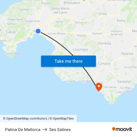 Palma De Mallorca to Ses Salines map