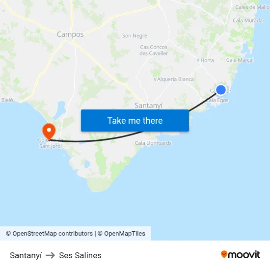 Santanyí to Ses Salines map