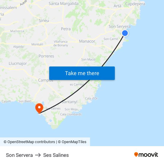 Son Servera to Ses Salines map