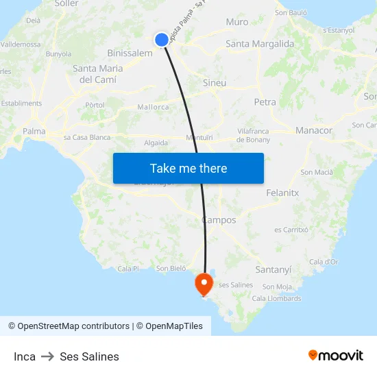 Inca to Ses Salines map