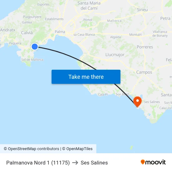 Palmanova Nord 1 (11175) to Ses Salines map