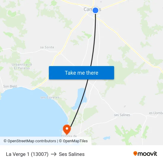 La Verge 1 (13007) to Ses Salines map