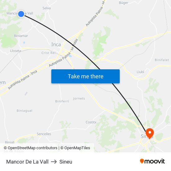 Mancor De La Vall to Sineu map