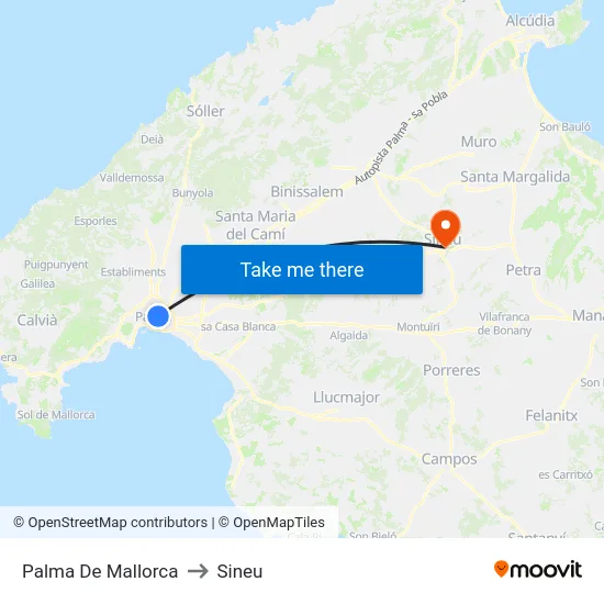 Palma De Mallorca to Sineu map