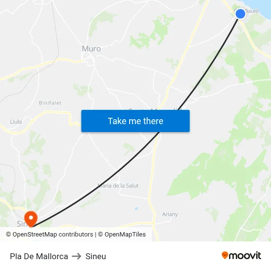 Pla De Mallorca to Sineu map