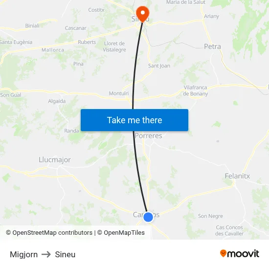 Migjorn to Sineu map