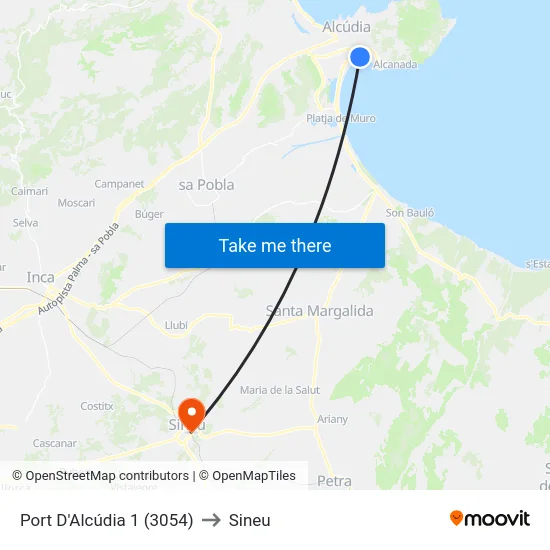 Port D'Alcúdia 1 (3054) to Sineu map