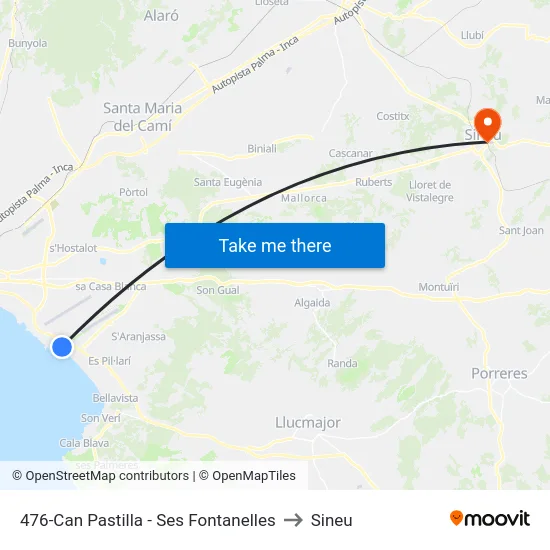 476-Can Pastilla - Ses Fontanelles to Sineu map