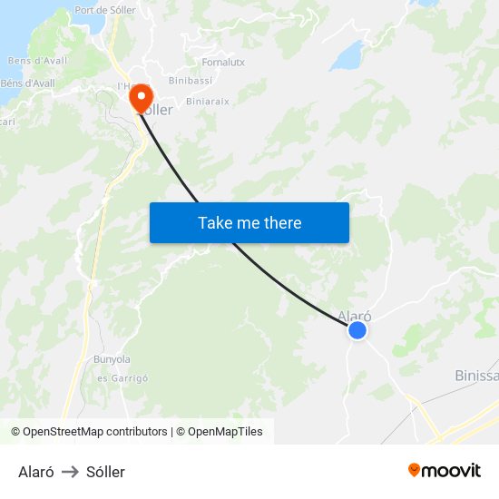 Alaró to Sóller map