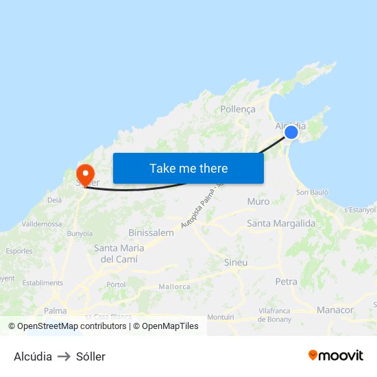 Alcúdia to Sóller map