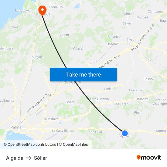 Algaida to Sóller map