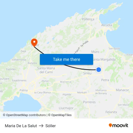 Maria De La Salut to Sóller map