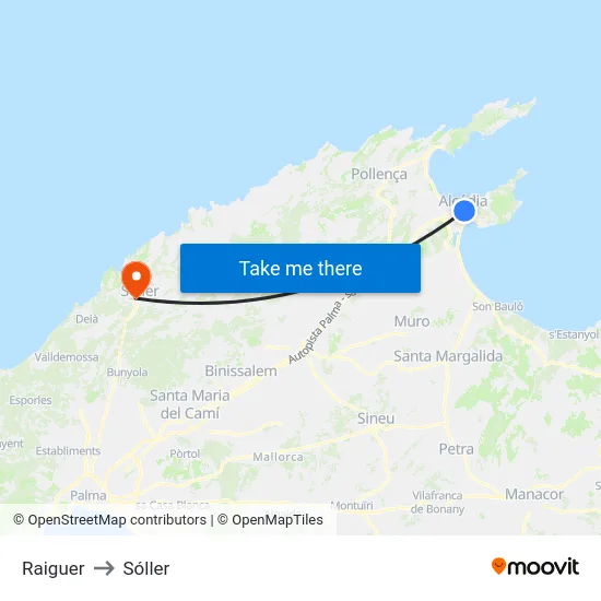 Raiguer to Sóller map