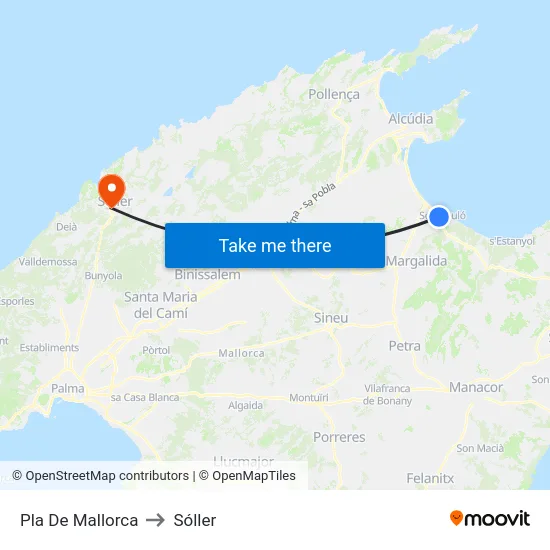 Pla De Mallorca to Sóller map