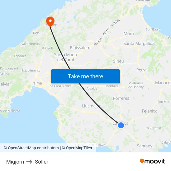 Migjorn to Sóller map
