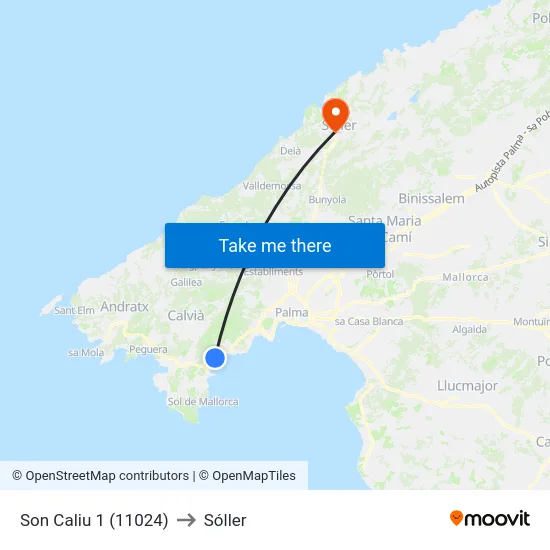 Son Caliu 1 (11024) to Sóller map