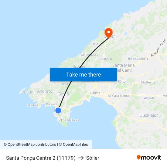Santa Ponça Centre 2 (11179) to Sóller map