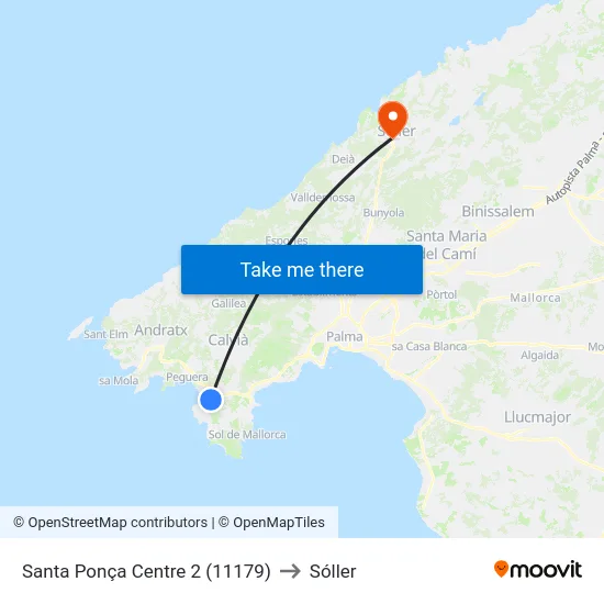 Santa Ponça Centre 2 (11179) to Sóller map