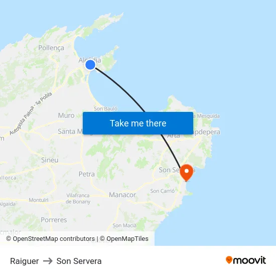 Raiguer to Son Servera map
