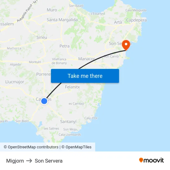 Migjorn to Son Servera map