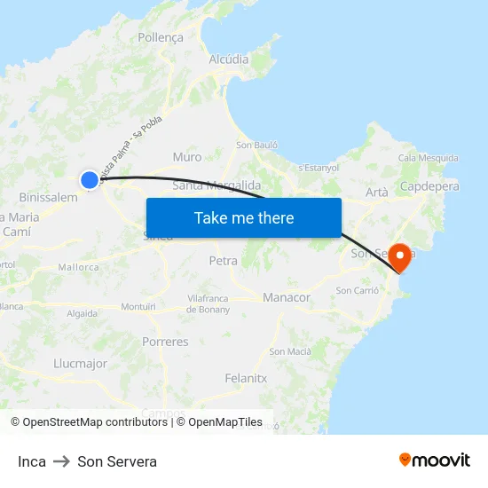 Inca to Son Servera map