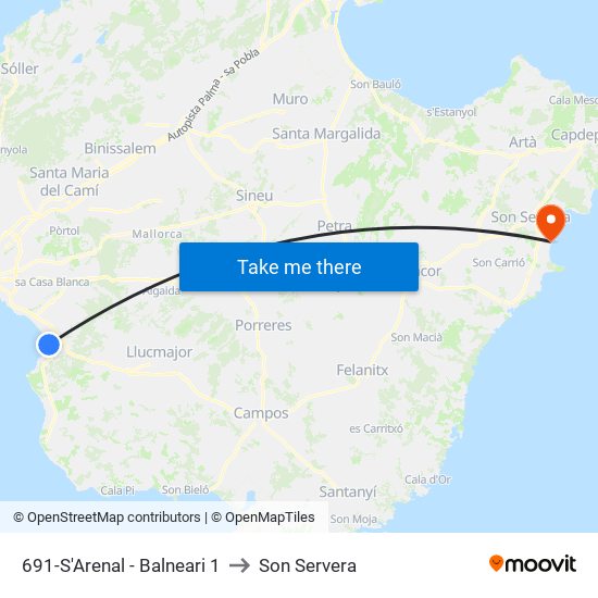 691-S'Arenal - Balneari 1 to Son Servera map