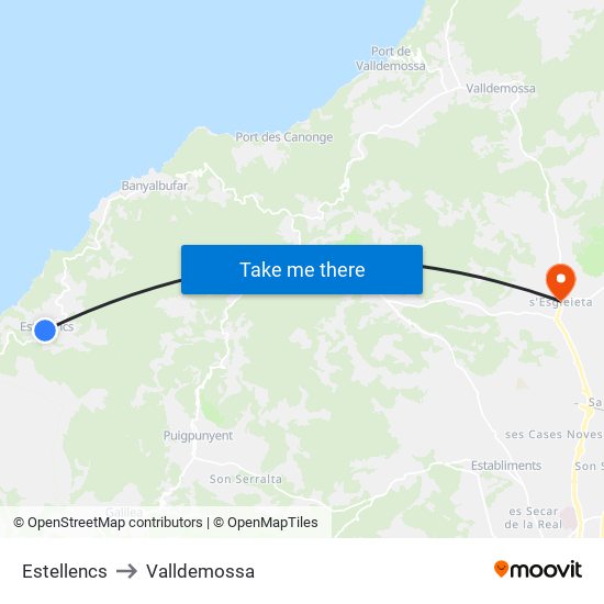Estellencs to Valldemossa map
