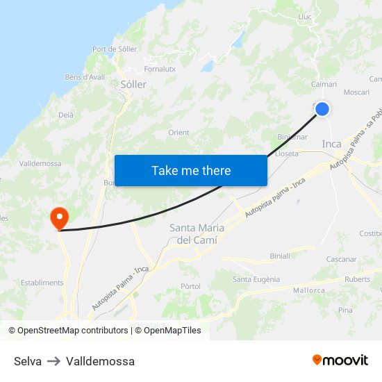 Selva to Valldemossa map