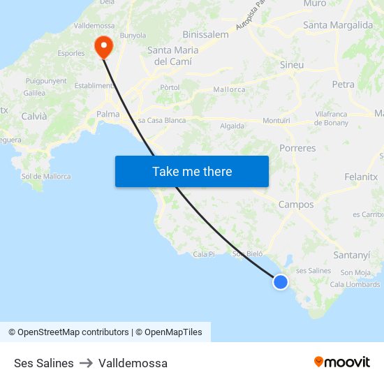 Ses Salines to Valldemossa map